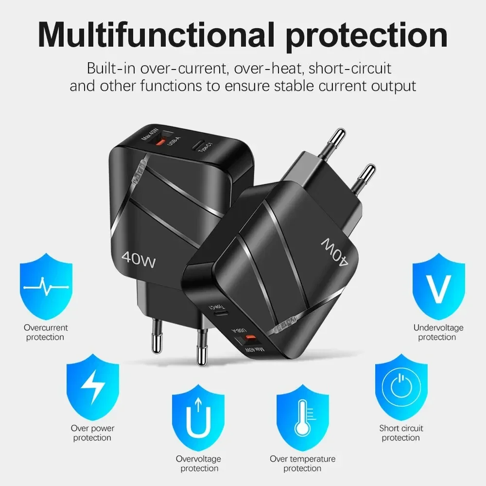 Xiaomi 40W PD USB C Charger Quick Charge QC 3.0 Wall Charger Adapter For iPhone 14 13 Samsung Xiaomi USB Charger Fast Charging