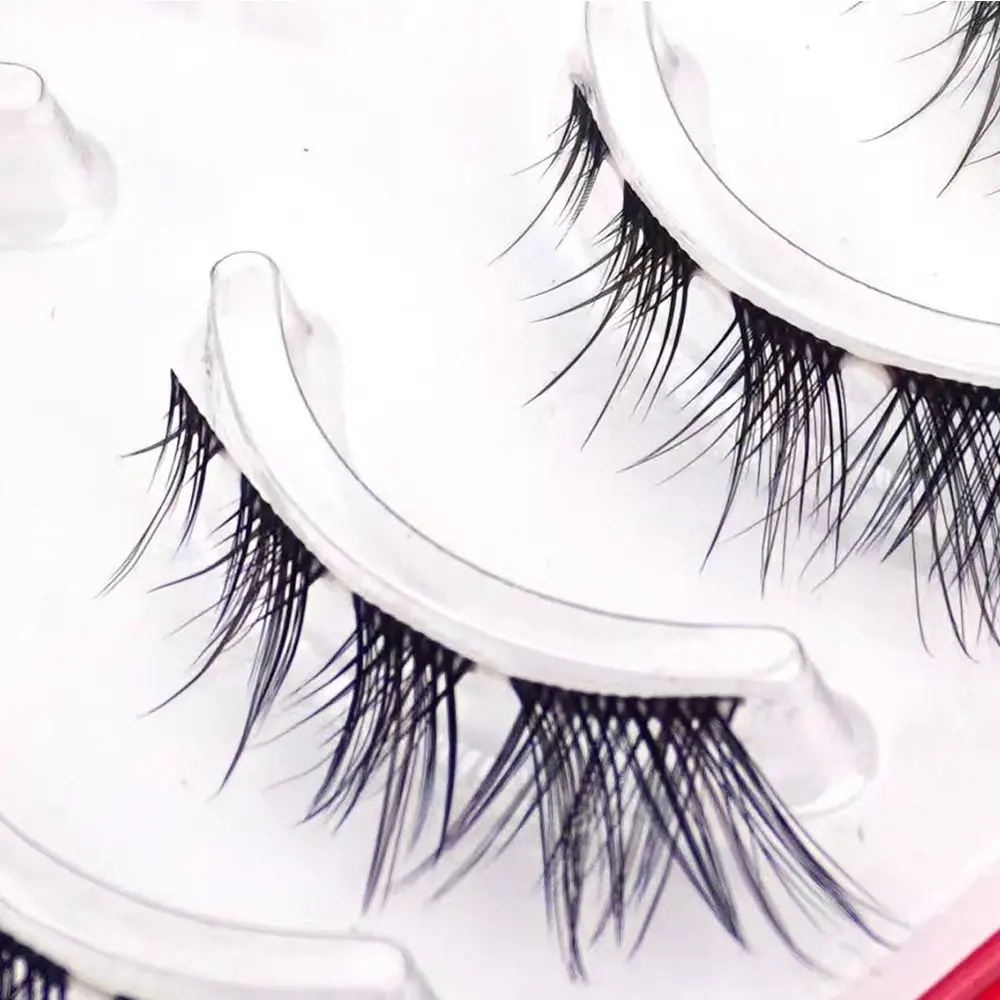 5 Pairs Soft Natural Curled Messy Transparent Stem False Eyelashes 3D Mink Cat Eye Fox Lashes