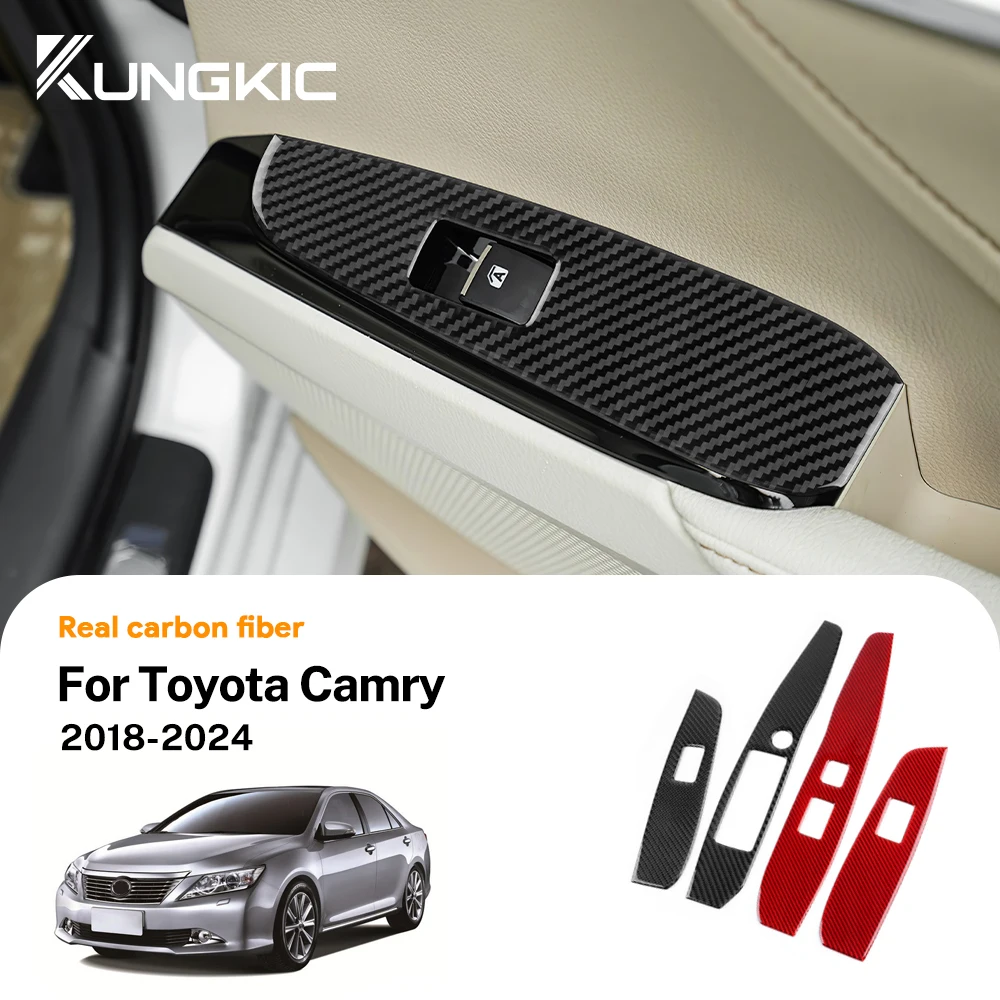 

Real Soft Carbon Fiber Sticker For Toyota Camry 2018 2019 2020 2021 2022 2023 2024 2025 LHD Car Door Window Button Accessories