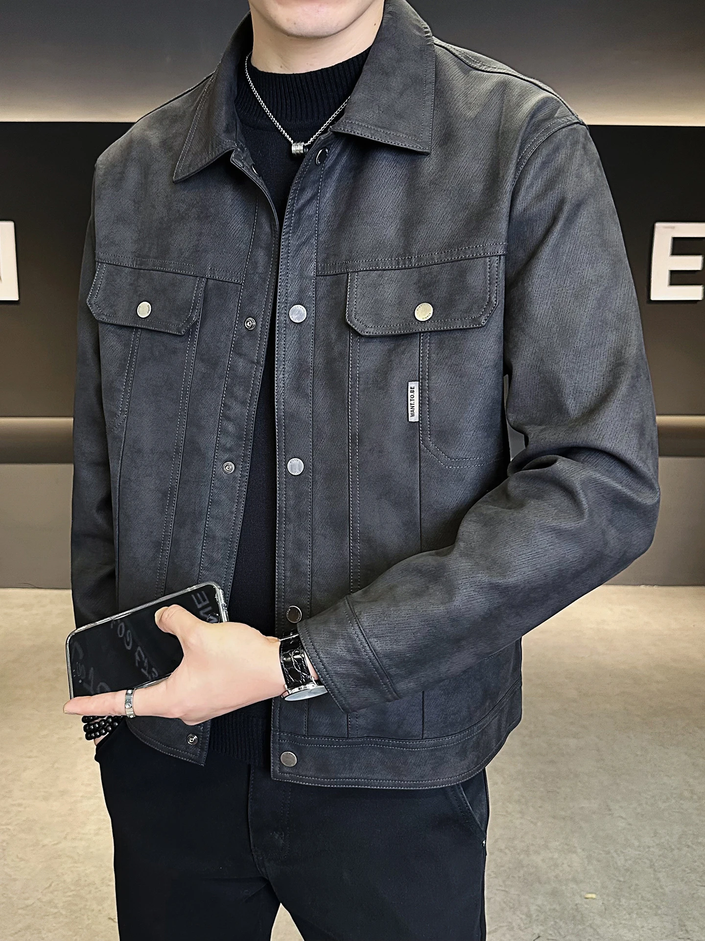 

Облегающее повседневное мужское модное пальто из искусственной кожи в стиле ретро, американское осеннее пальто, длинное свековое пальто на одной пуговице, чистая одежда...