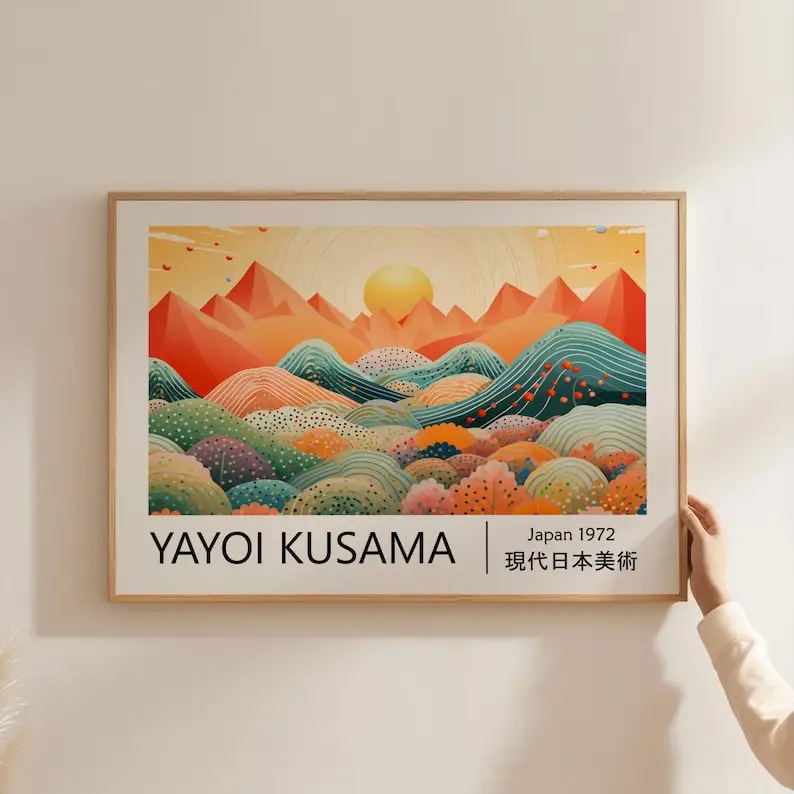 Affiche de paysage abstrait Yayoi Kusama, 1 pièce, art mural moderne sans cadre de style Japandi pour la décoration du salon et de la chambre à coucher