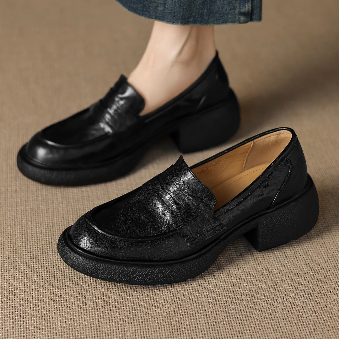 

danxuefei women's sheepskin slip-on thick sole platform flats loafers high quality soft comfortable casual moccasins shoes woman