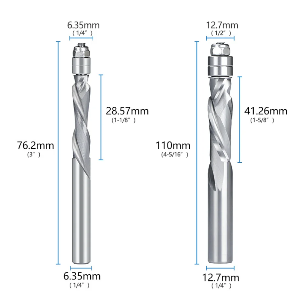 6.35mm 12.7mm Shank Double Guide Bearings Spiral Router Bits Carbide Trimming End Mill for CNC Woodworking Cutting Tool