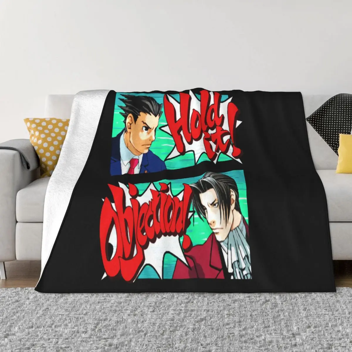 Ace Attorney Men's Atmungsaktives Black Hold The Objection Men Clothes Case Throw Blanket