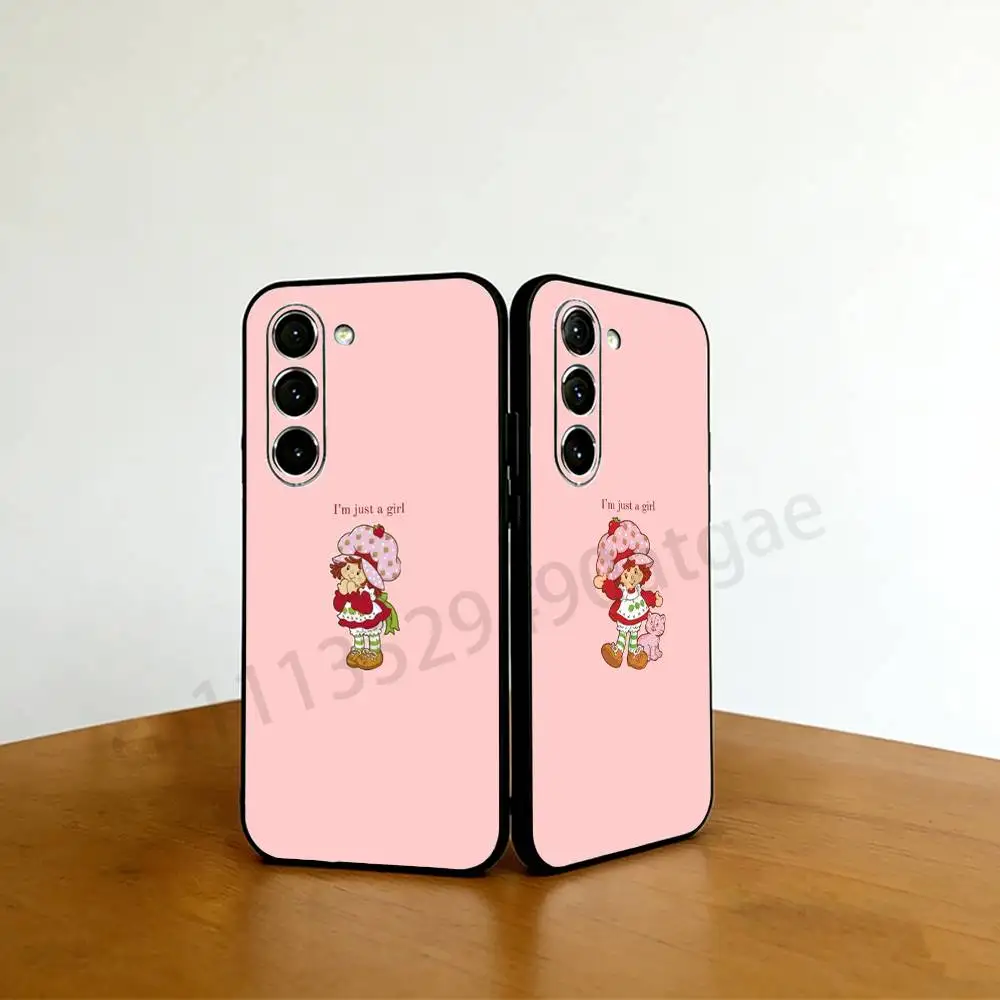 Girl Pink Strawberry S-Shortcake Phone case For Samsung Galaxy A53,51,72,73,31,30,42 Soft Silicone Black Cover