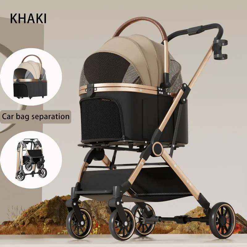 Lightweight foldable pet stroller, detachable bag, suitable for dogs, cats, Teddy & small pets, ideal for outings.