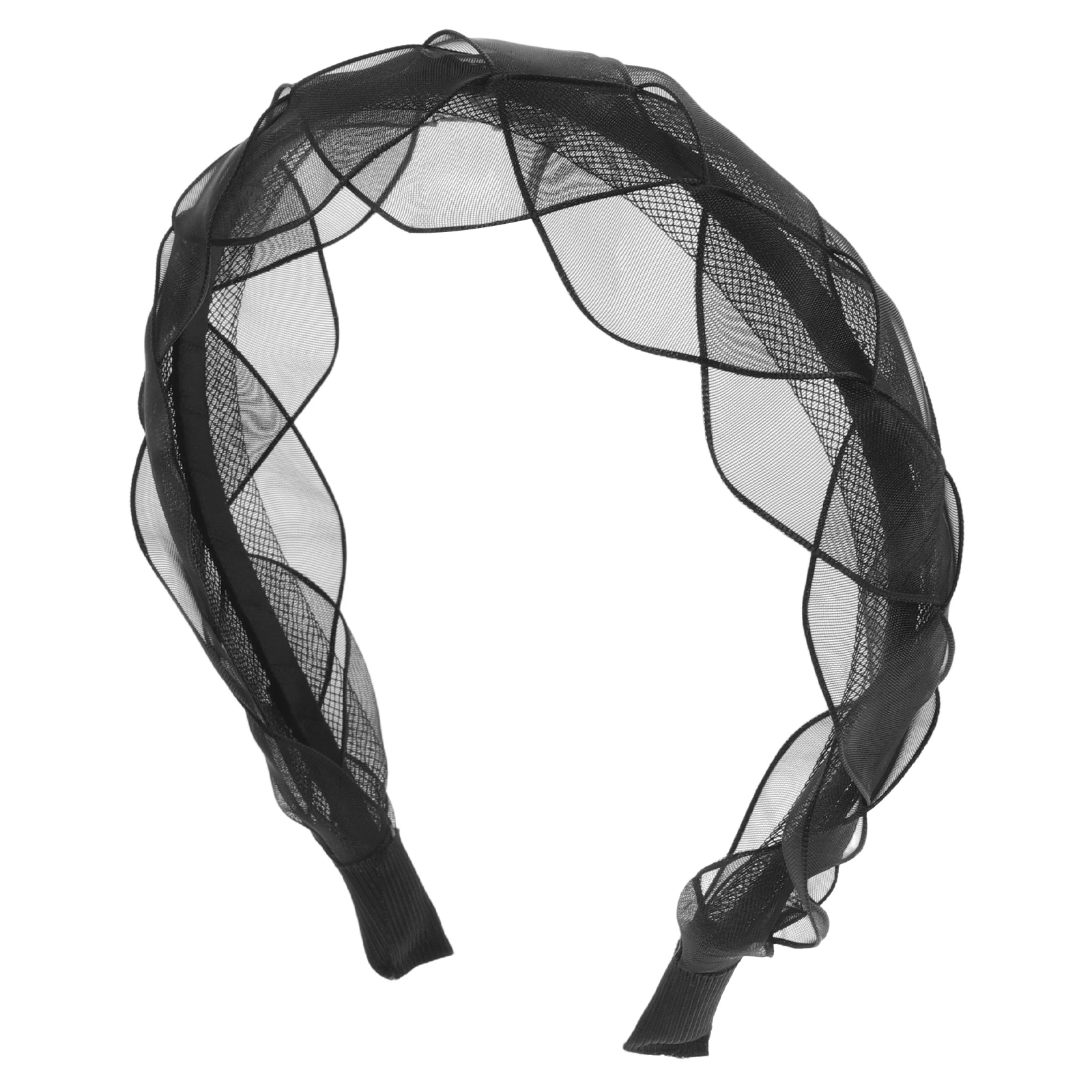 

2pcs Black Mesh Headbands For Women Girls Woven Petal Design Stylish Hair Accessories Elastic Decorative Female Hairbands