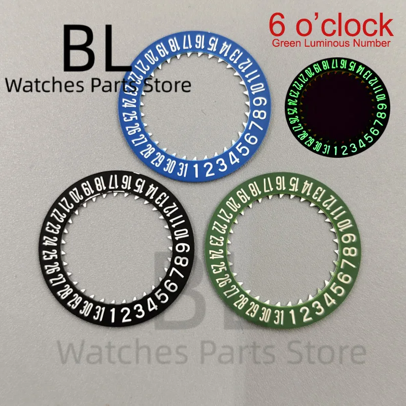 BLIGER 6 O’clock Date Wheel Black Blue Green Calendar Disk With Green Luminous Number for NH34 NH35 Movement Modify Repair Part
