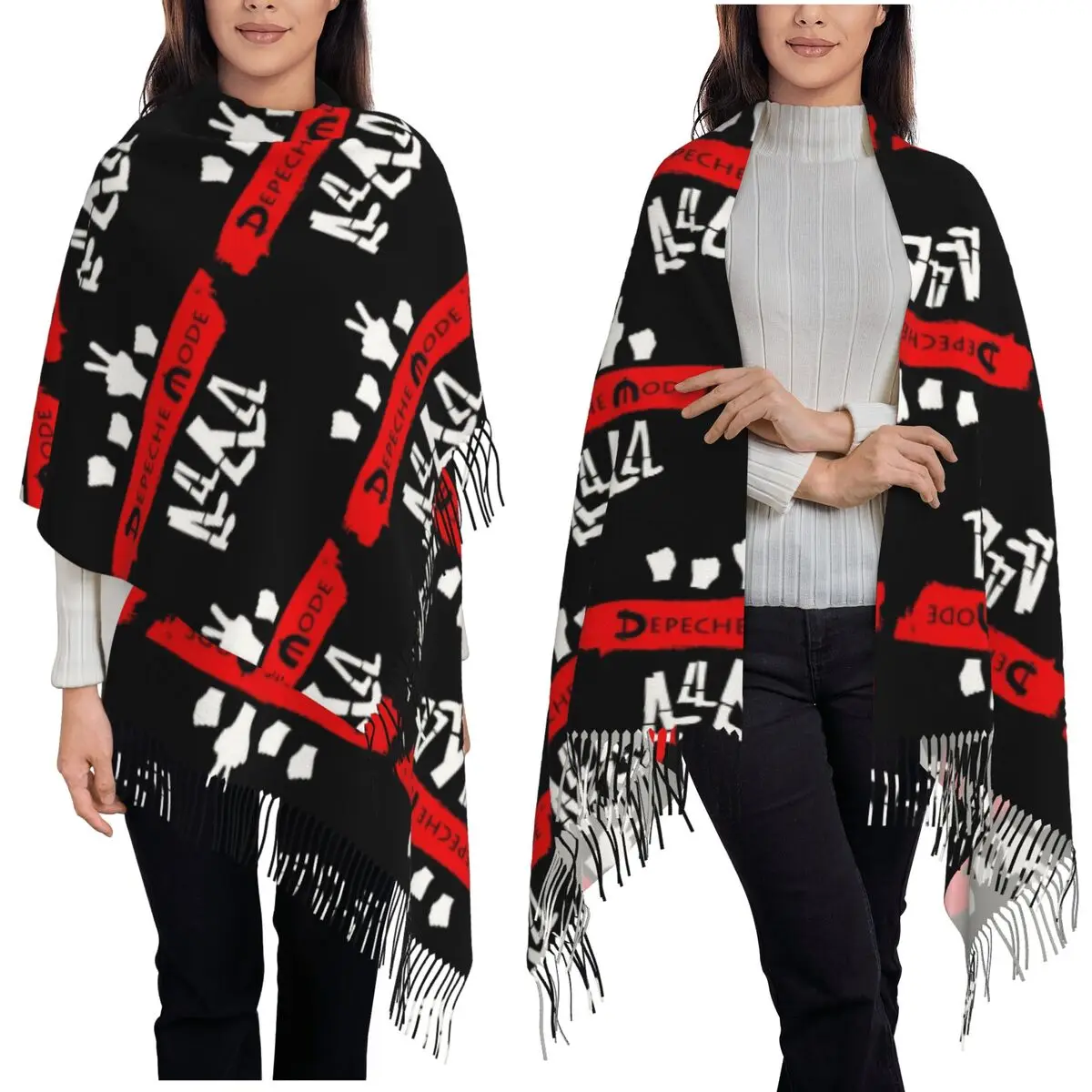 

Electronic Rock Depeche Cool Mode Scarf Tassel Scarves Women Soft Warm Shawls and Wraps Large Fall Winter Shawl Wrap