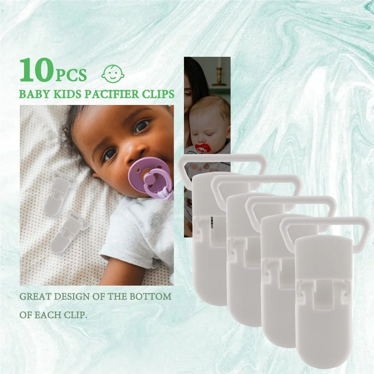 A30F-50Pcs طفل أطفال على شكل حرف T مشابك لهاية بلاستيكية مهديء دمية نمط شارة حامل أبيض #6