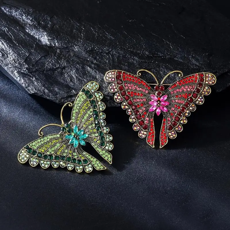Retro Rhinestone Butterfly Brooch Anti-rust Exquisite Jewelry Accessory for Women Coat Christmas Gift for Family