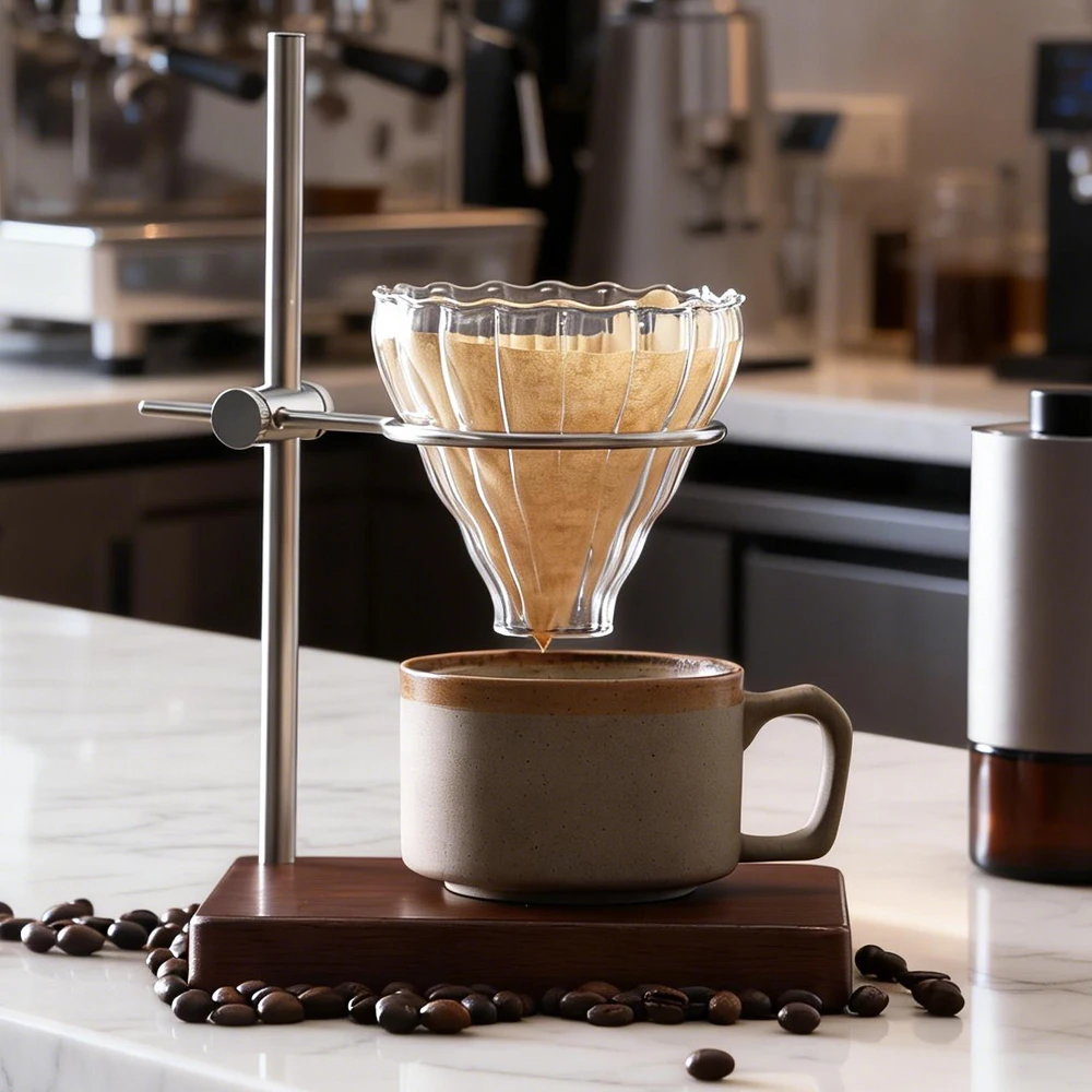 360° Rotatable Height Adjustable Metal Drip Stand - Silver Luxury Vintage, Coffee Tea Dual - Use Filter Holder