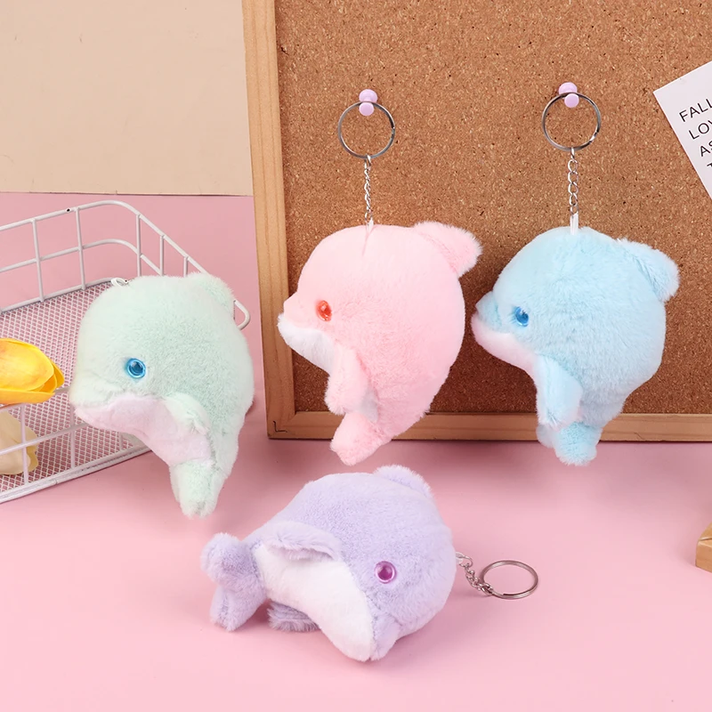 Kawaii Dolphin Plush Car Key Ring Cartoon Stuffed Animal Keychain Lovely Plush Key Holder Backpack Pendant For Kid Gifts