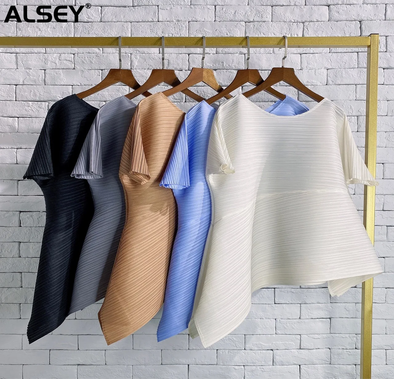 

ALSEY Miyake Pleated Solid Tide T-shirts Tops Woman Summer New Fashion Loose Short Sleeve Plus Size Female Simple Clothing