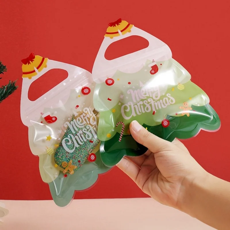 StoBag 50pcs Merry Christmas Tree Candy Packaging Bags Gift Ziplock for Cookies Kids Child Cute Reusable Pouch Party Favors