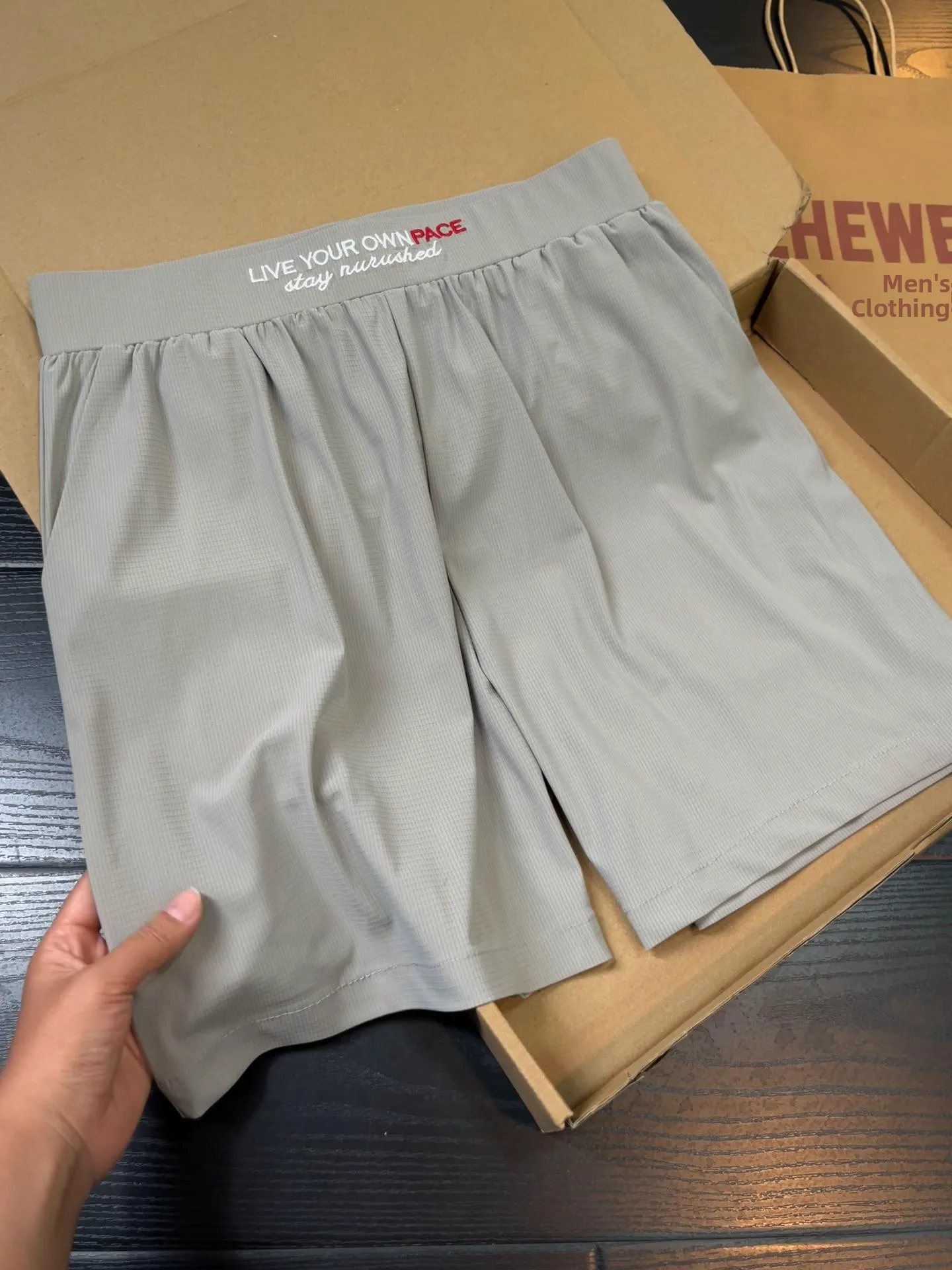 Deep Grey Ice Silk Embroidered Men's Sport Shorts Summer Outdoor Fitness Cooling Quick Dry Fourths Pants High Waist Loose Fit