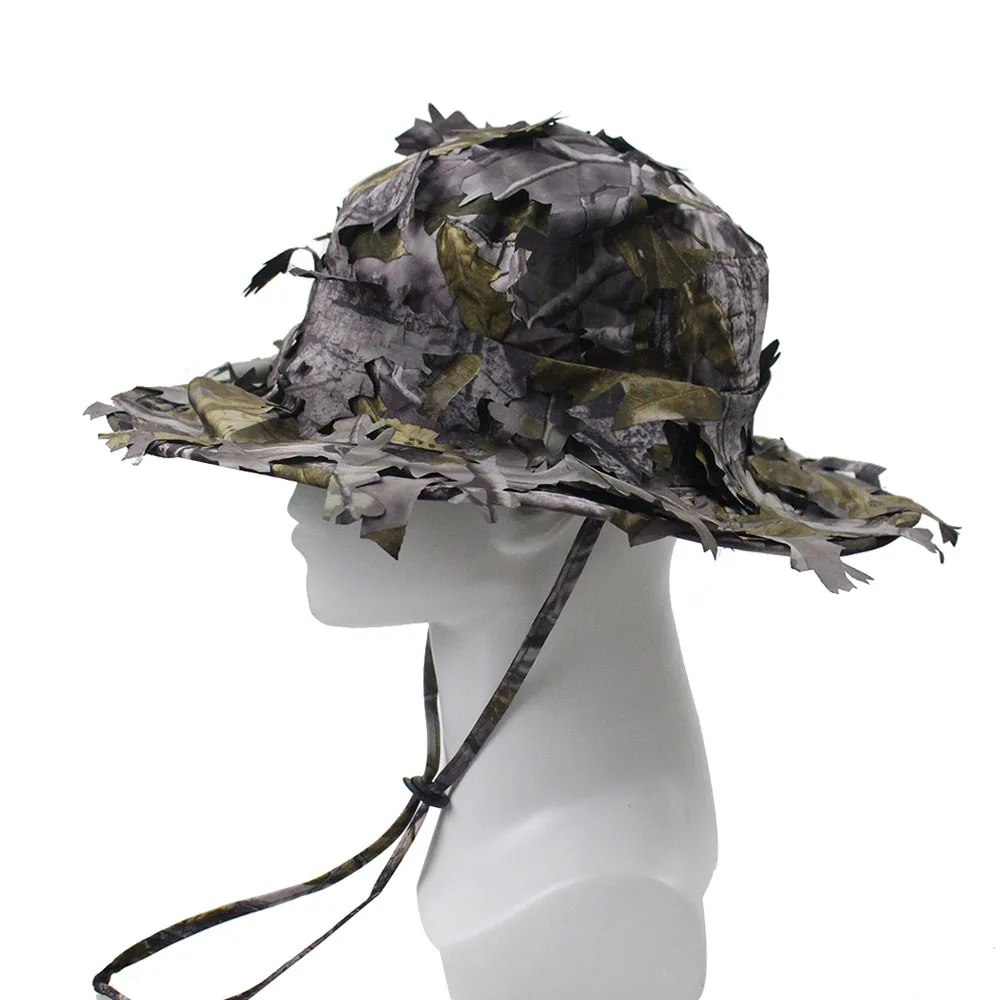 Camouflage Boonie Hats for Men 3D Leaves Camo Tactical Cap Ghillie Caps Hunter Sniper Hats for Hunting Fishing Sunshade Hunting