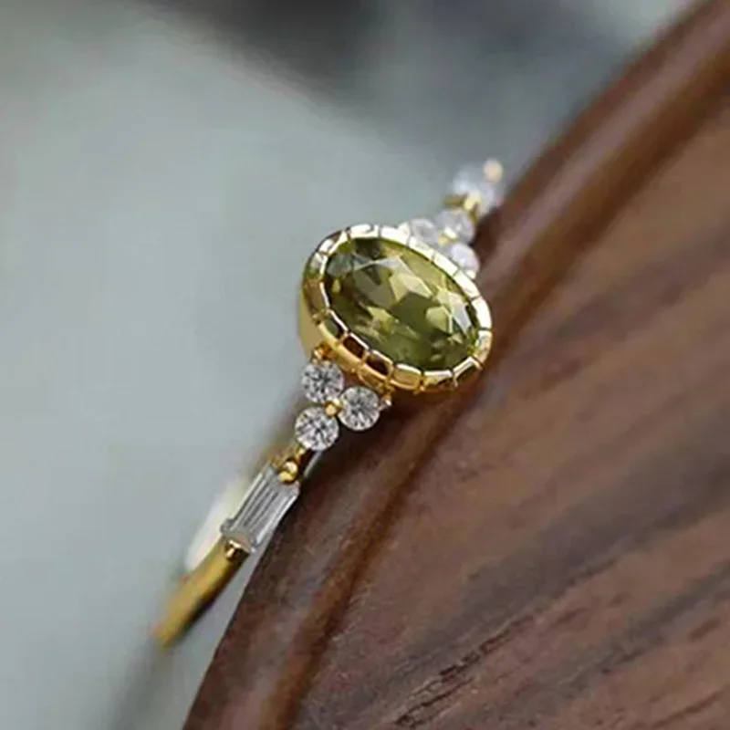 CAOSHI Aesthetic Women's Yellow Gorgeous Ring Unique Wedding with Oval Cubic Zirconia Jewelry Dazzling Dancing Party Accessory