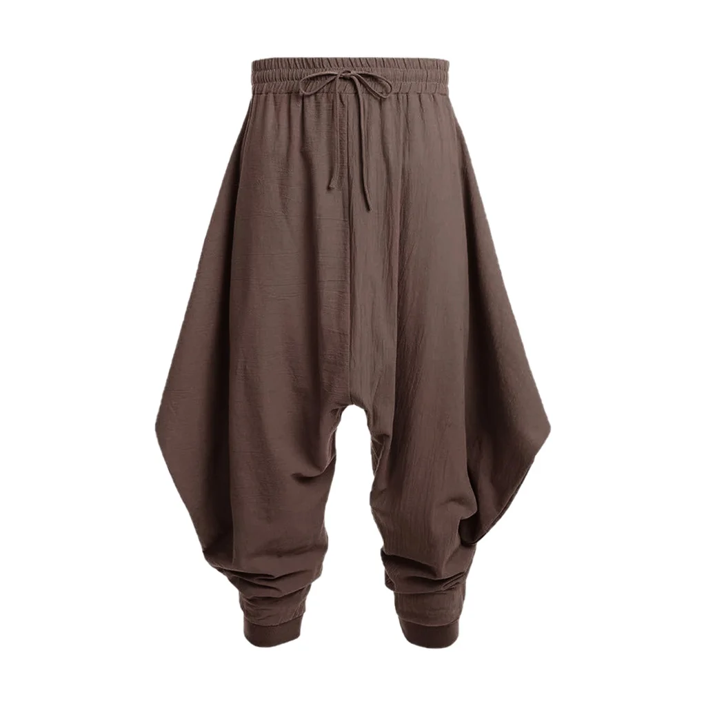 

Men's Vintage Long Pants Hip Hop Gothic Style Loose Fit Cotton Linen Harem Pants Solid Color Elastic Waist Fashion Trousers