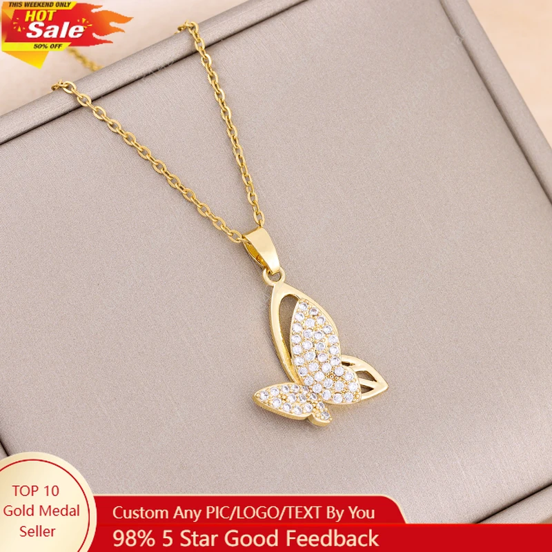 

New Temperament Light Luxury Butterfly Pendant Necklace For Women Cute Female Stainless Steel Neck Chain Ladies Wedding Jewelry