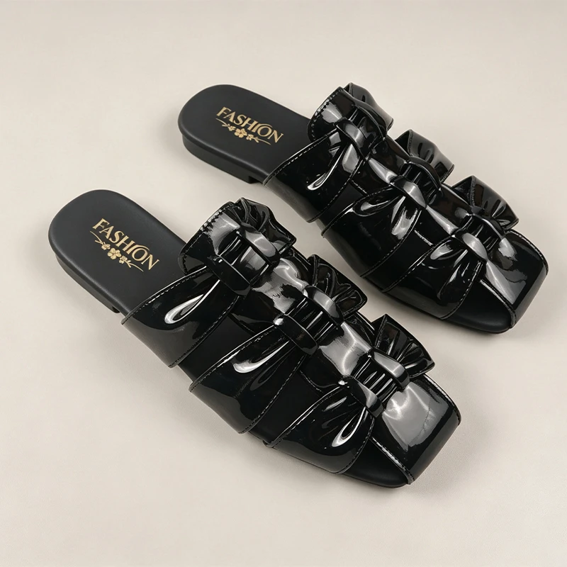 Korean-style Vintage Braided Flat Flip-flops for Women, Summer Square-toe, Non-slip, Versatile Fashion Slides
