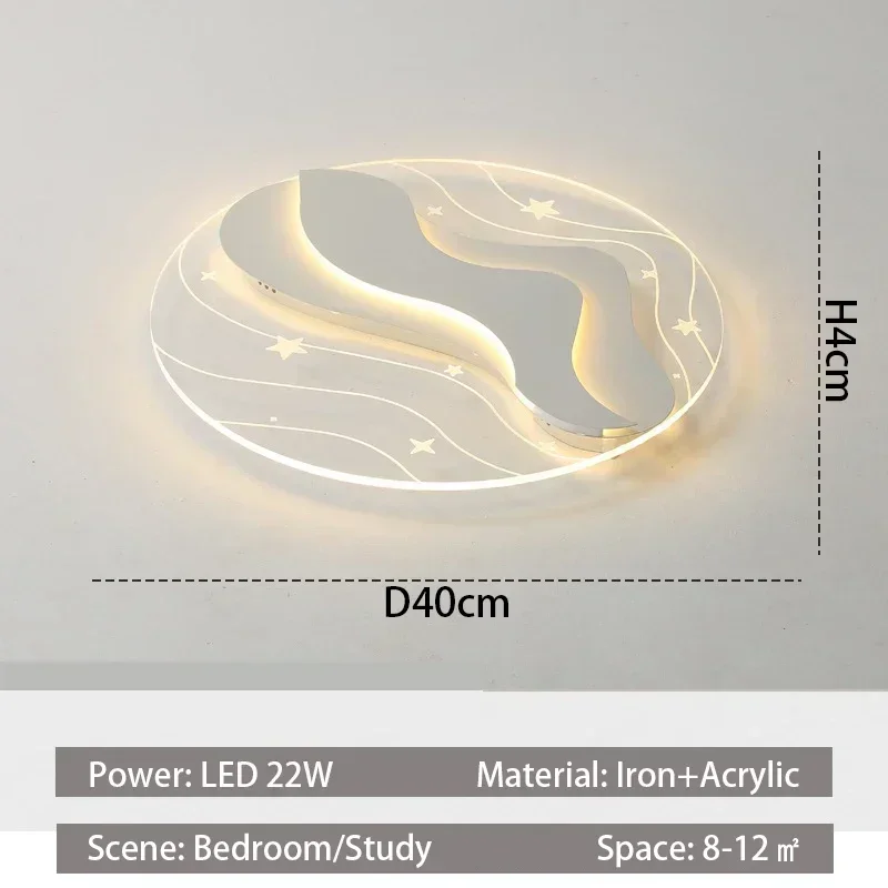 SANDYHA Romantic Warm White Ceiling Light LED Lamp Round Design for Bedroom Living Room with Remote Control Dimming Features
