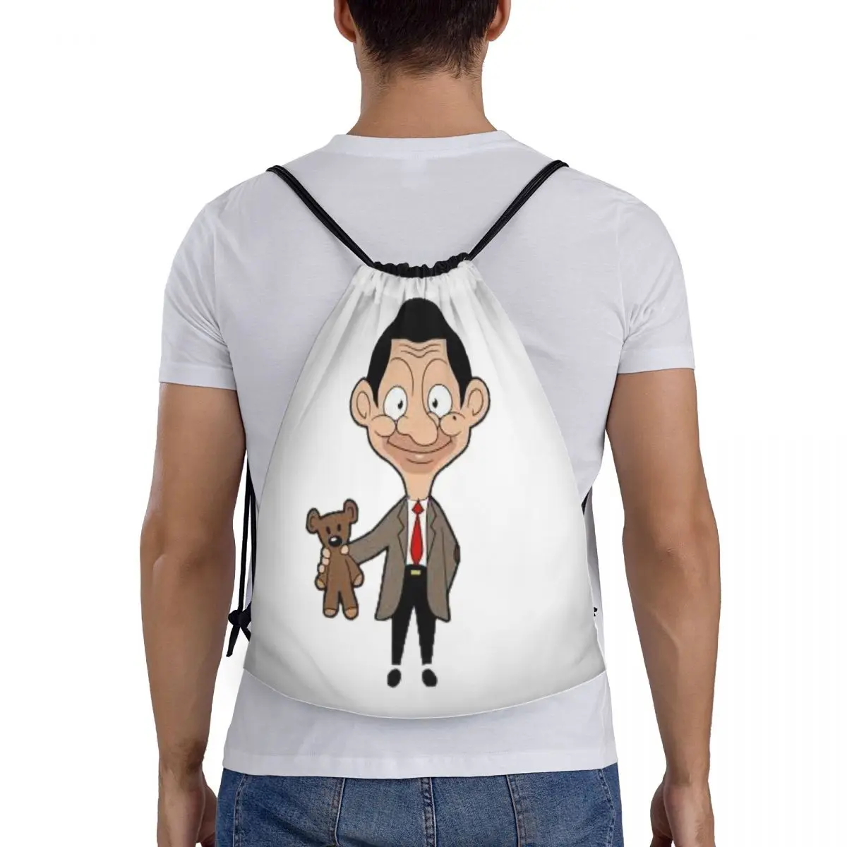 

Mr Bean Cartoon Backpacks Casual Portable Drawstring Bundle Pocket Shoes Bag Book Bags For Man Woman School