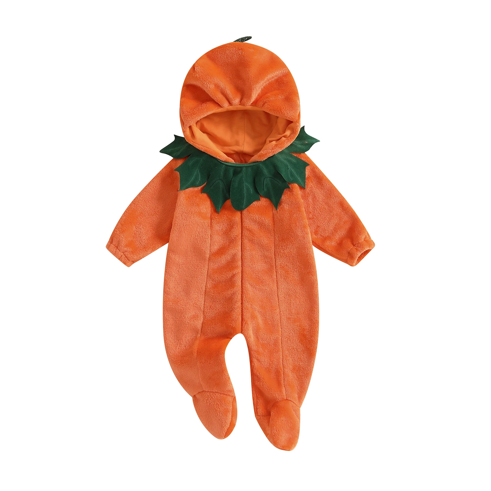 

Baby Boys and Girls Halloween Romper Cute Zipper Long Sleeve Hooded Pumpkin Costume for Fall