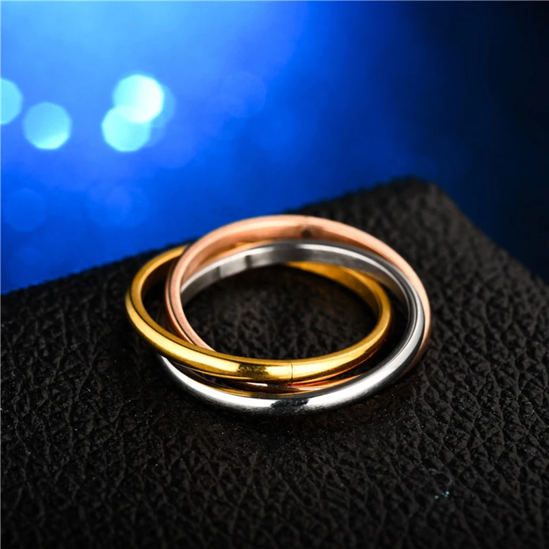 Fashion Triple Interlocking Anxiety Ring For Men Women Unique Stainless Steel Stacking Cross Ring Wedding Band Jewelry Gifts