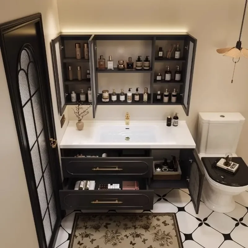 for French Oak Paint Bathroom Cabinet Retro Ceramic Integrated Wash Basin Toilet Washbasin Cabinet Combination
