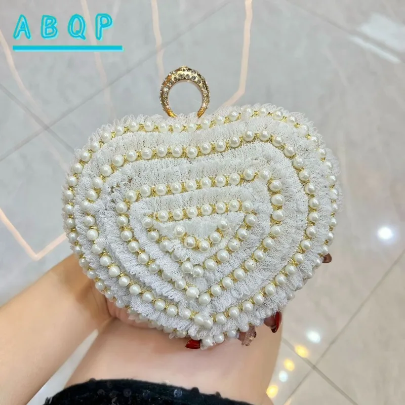 New Dinner Women's Bag Pearl Diamond Dinner Party Clutch Bag Luxury Brand Heart Dinner Women's Shoulder Bag High Quality