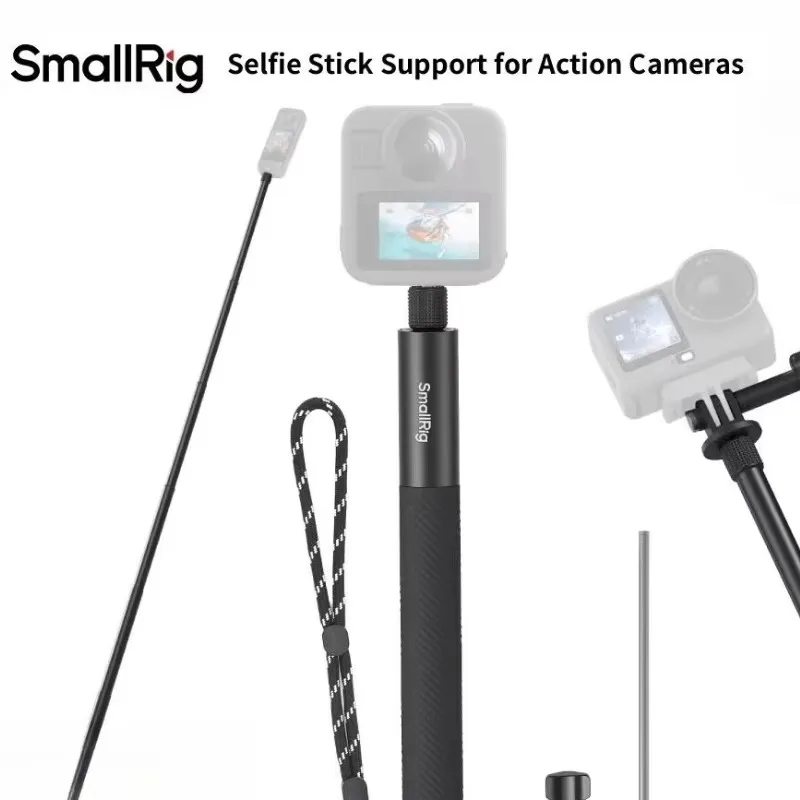 SmallRig Selfie Stick Support for Action Cameras 120cm to 28cm with Ground Spike Compact Extendable Silicone Non-Slip Grip 6319