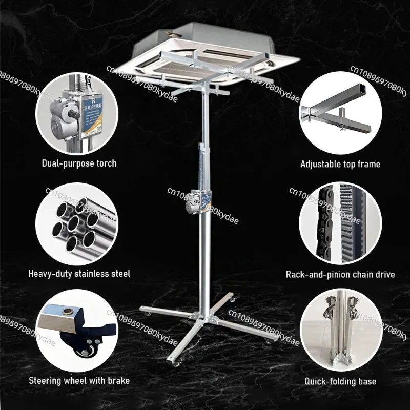 Heavy Duty Central AC Installation Lift 75KG Load Stainless Steel Thickened Folding Elevator Stand for HVAC Duct Installation