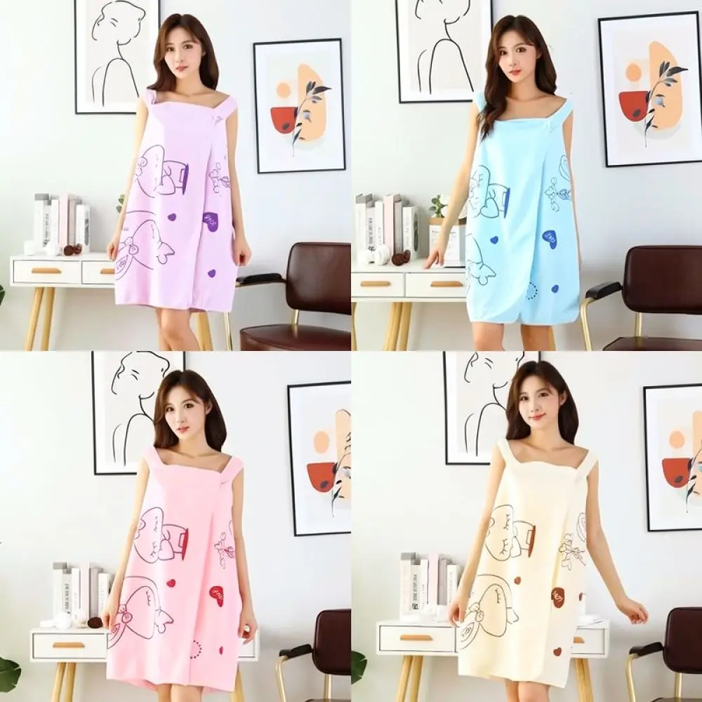 For Yanze Microfiber Bath Towel Printed Wearable Shower Robe Soft Absorbent Beach Wrap Anti Slip Home Spa Bath Dress