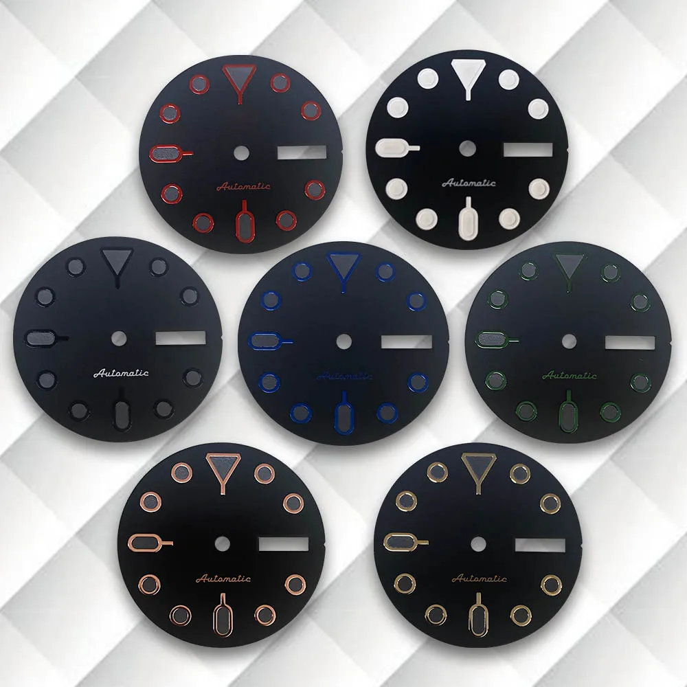 

28.5mm S5 Logo SKX007 Dial Green Luminous Fit NH36/4R36 Movement Latest styles Matte Black Dial Watch Modification Accessories