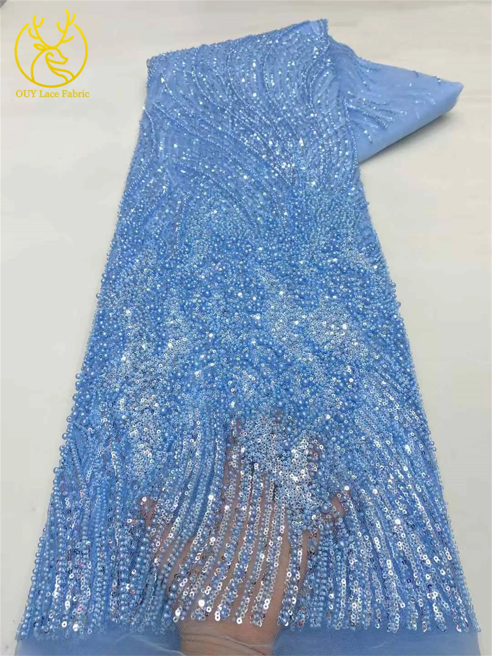 Rosa afrikanischer Bräutigam-Perlenstoff 2026, hochwertiger französischer nigerianischer Pailletten-Tüll-Spitzenstoff für Party, Hochzeit, Kleid, Nähen – Detail 16