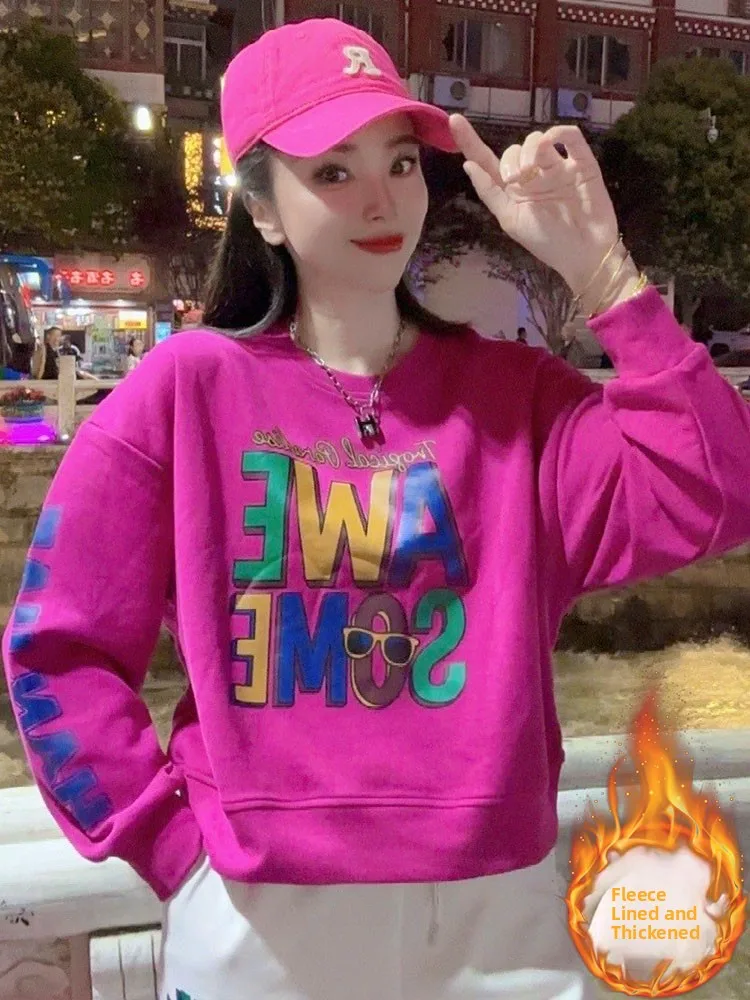 เสื้อฮู้ดผู้หญิงทรงหลวม ผ้าซับในหนา อุ่นสบาย ใส่ได้ทั้งฤดูใบไม้ร่วงและฤดูหนาว ไซส์ใหญ่ ช่วยให้ดูผอมเพรียว