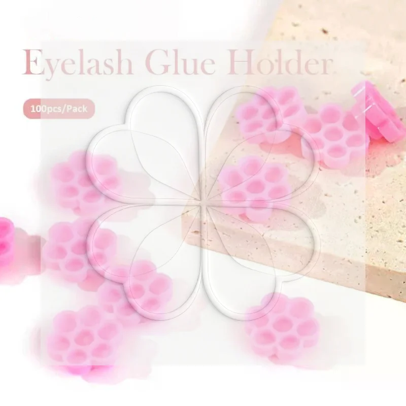 Eyelash Glue Holder Pink Flower Design 7 Slots Reusable Lash Adhesive Stand for Home Lash Grafting Use
