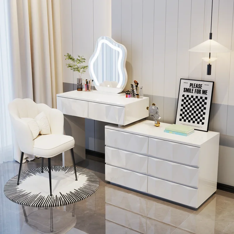 

Stool Dressing Table Make Up Rack White Women Dresser Storage Cabinet Cover Organizer Tocador De Maquillaje Bedroom Furniture