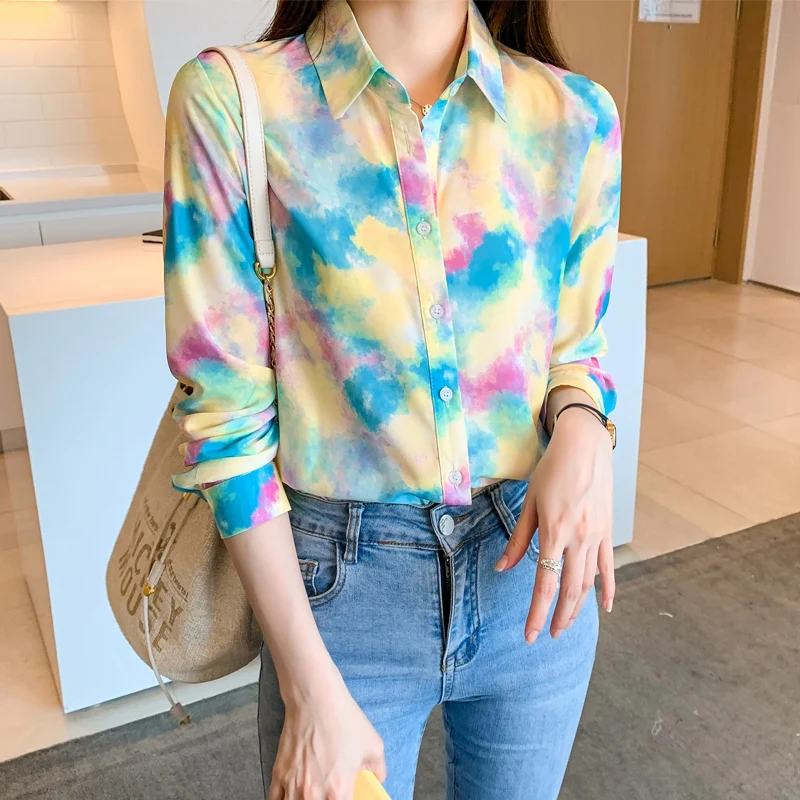 

Spring Autumn Printed Shirts Women Korean Style Casual Chiffon Blouse Tops Long Sleeve Fashion Ladies Streetwear Clothing