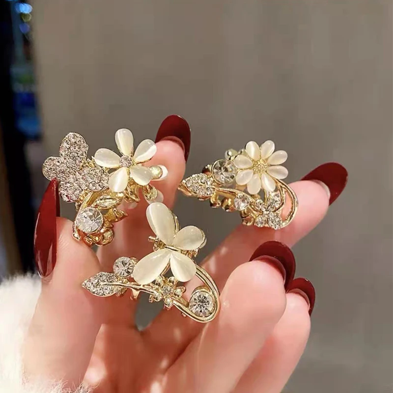 2024 New Alloy Rhinestone Women's Crab Hair Clips Shining Opal Side Barrettes Hair Bows Girl Headdress Spring Clip Accessories