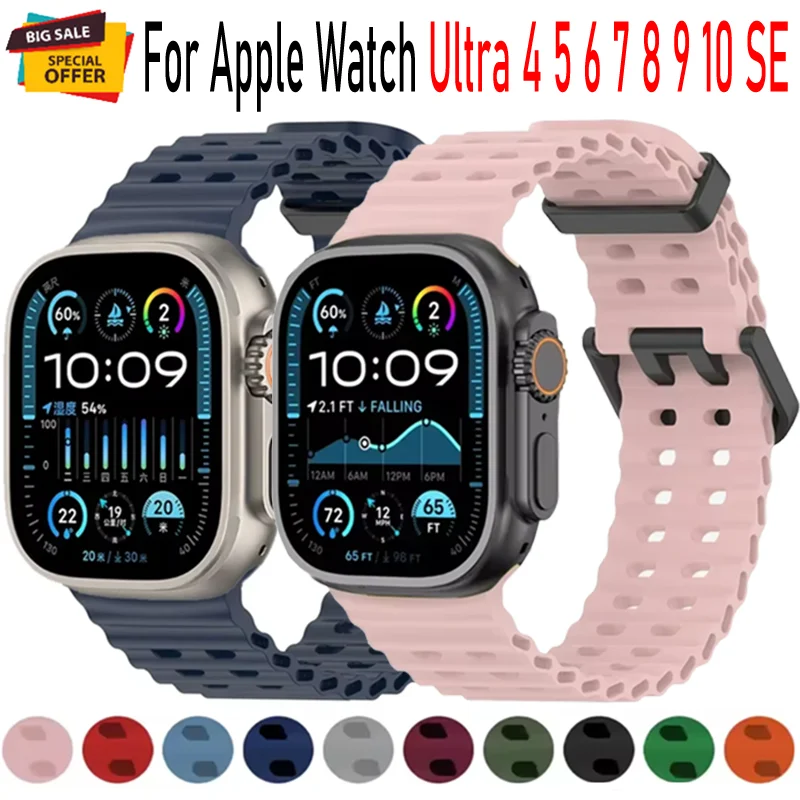 Ремешок Ocean для Apple Watch Band Ultra 10 9 8 7 6 5 4 SE Sport Fleible Браслет Браслет iWatch 49 мм 46 мм 45 мм 44 мм Аксессуары