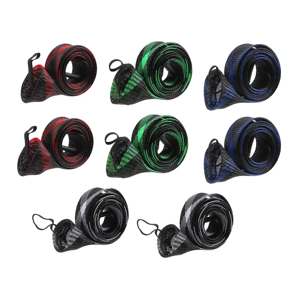 ABKM 8Pcs Fishing Rod Sleeve Sock,Fishing Rod Cover Scalable Braided Mesh Rod Sleeve Fishing Tools Accessories with Lanyard