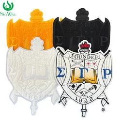 Black and Gold Sigma Gamma Rho Shield Crest Ladies of Greek SGRho Sorority Chenille Iron on Patch for Sweatshirt