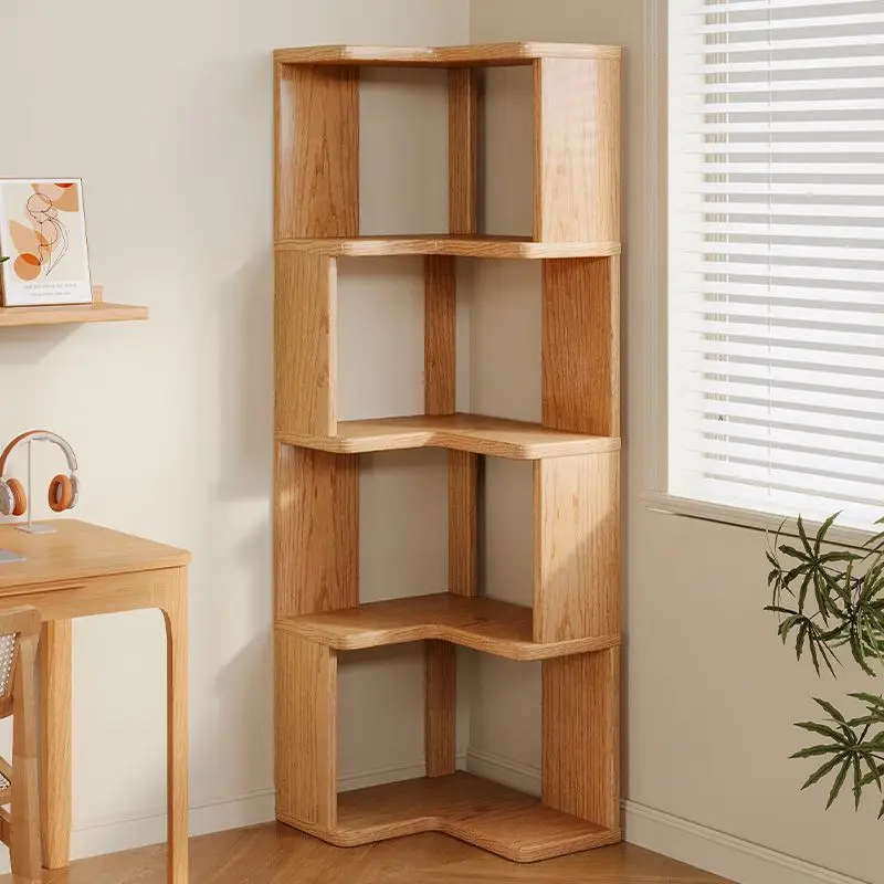 

Corner bookshelf shelf floor-to-ceiling children's wall solid wood bookcase household corner simple storage shelf locker