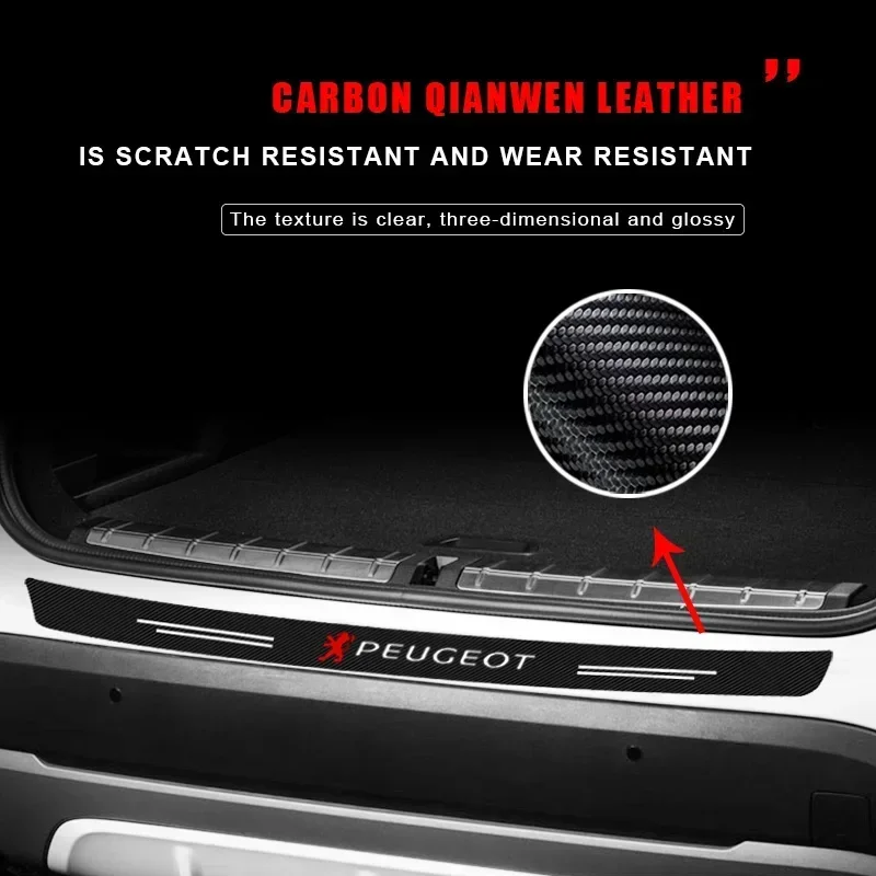 New 3D Carbon Fiber Car Trunk Protector Sticker Bumper Decal Compatible Peugeot 108 406 407 408 206 207 208 306 307 308 508 Car view 2