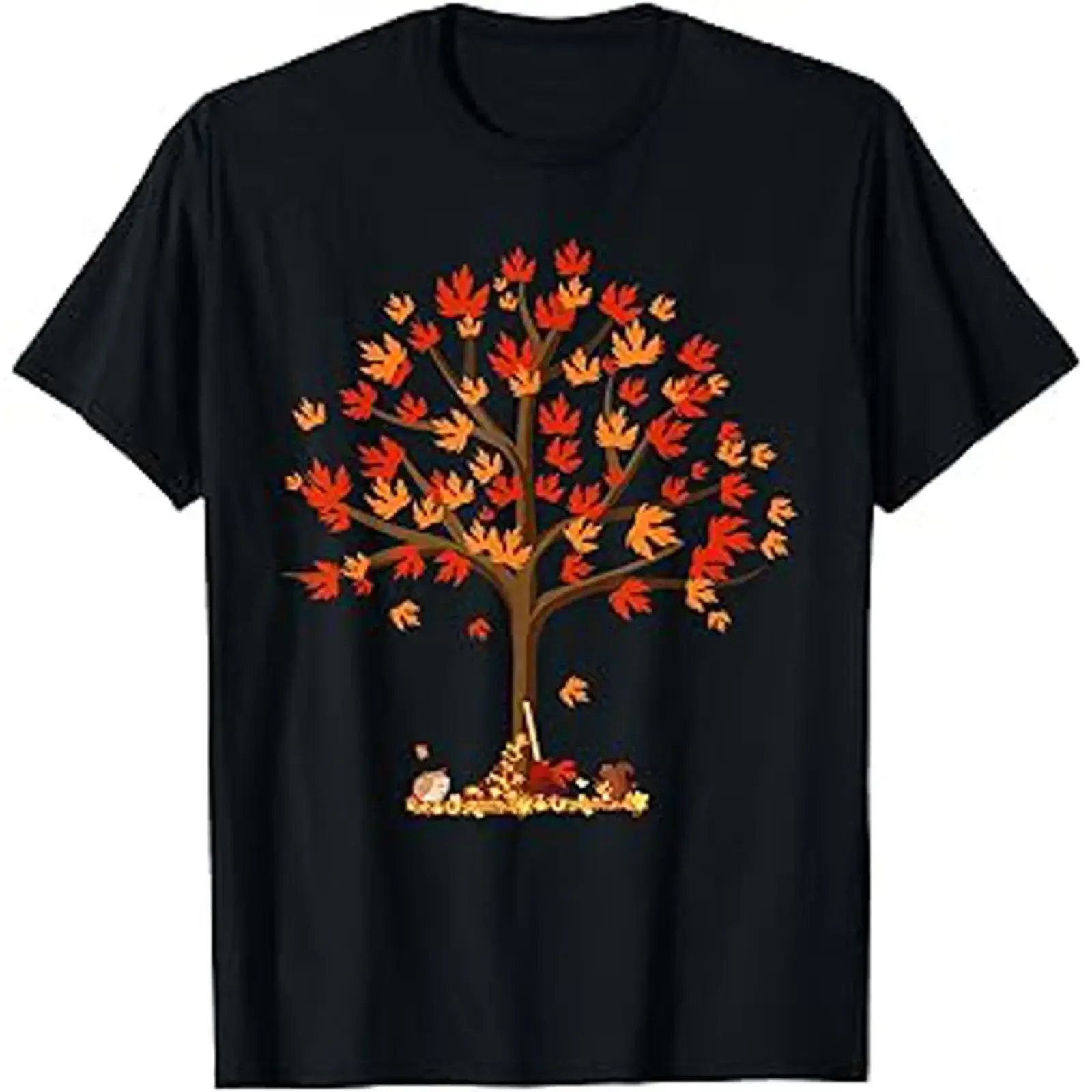 Autumn Fall Leaves Tree Forest Creatures Kids T Shirt vintage Washed designer clothes fashion Comfortable homme streetwear