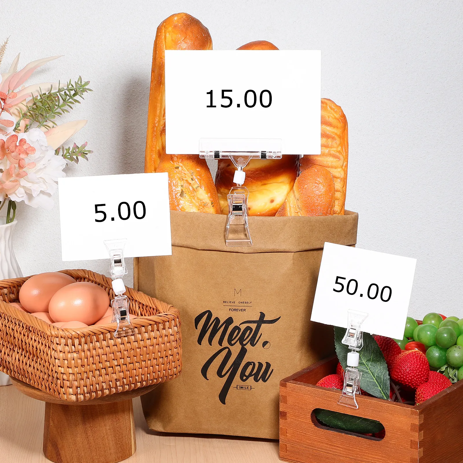 40Pcs Poster Clips Rotatable Sign Holders Clear Plastic Display Clips Double Sided Price Sign Holders for Retail Store