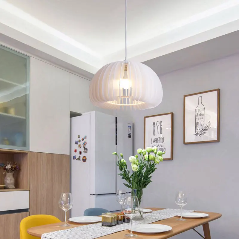 Żyrandol do restauracji w stylu nordyckim, prosta lampa do salonu w stylu japońskim, lampka nocna do sypialni, biała lampa na stół barowy w kształcie dyni w stylu ins.