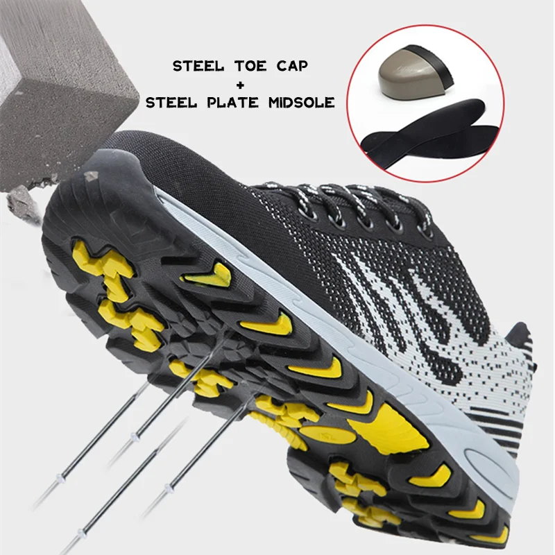 Men Boots Steel Toe Work Safety Shoes Anti-Puncture Rubber Sole Male Women Wear-resistant Outdoor Sports Climb Hiking Sneaker